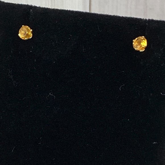 Vintage 14K Gold 4MM Yellow Topaz Studs November Birth Stone Earrings - Picture 2 of 4